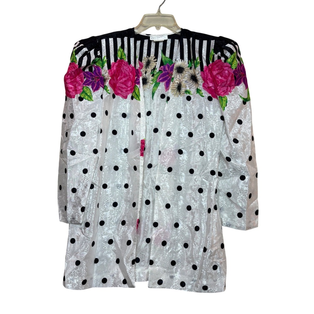 Vintage Floral Polka Dot Lightweight Jacket Womens 11/12 White 80s Maximalist